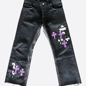 Chrome Hearts Black, Zebra & Purple Cross Patch Jeans